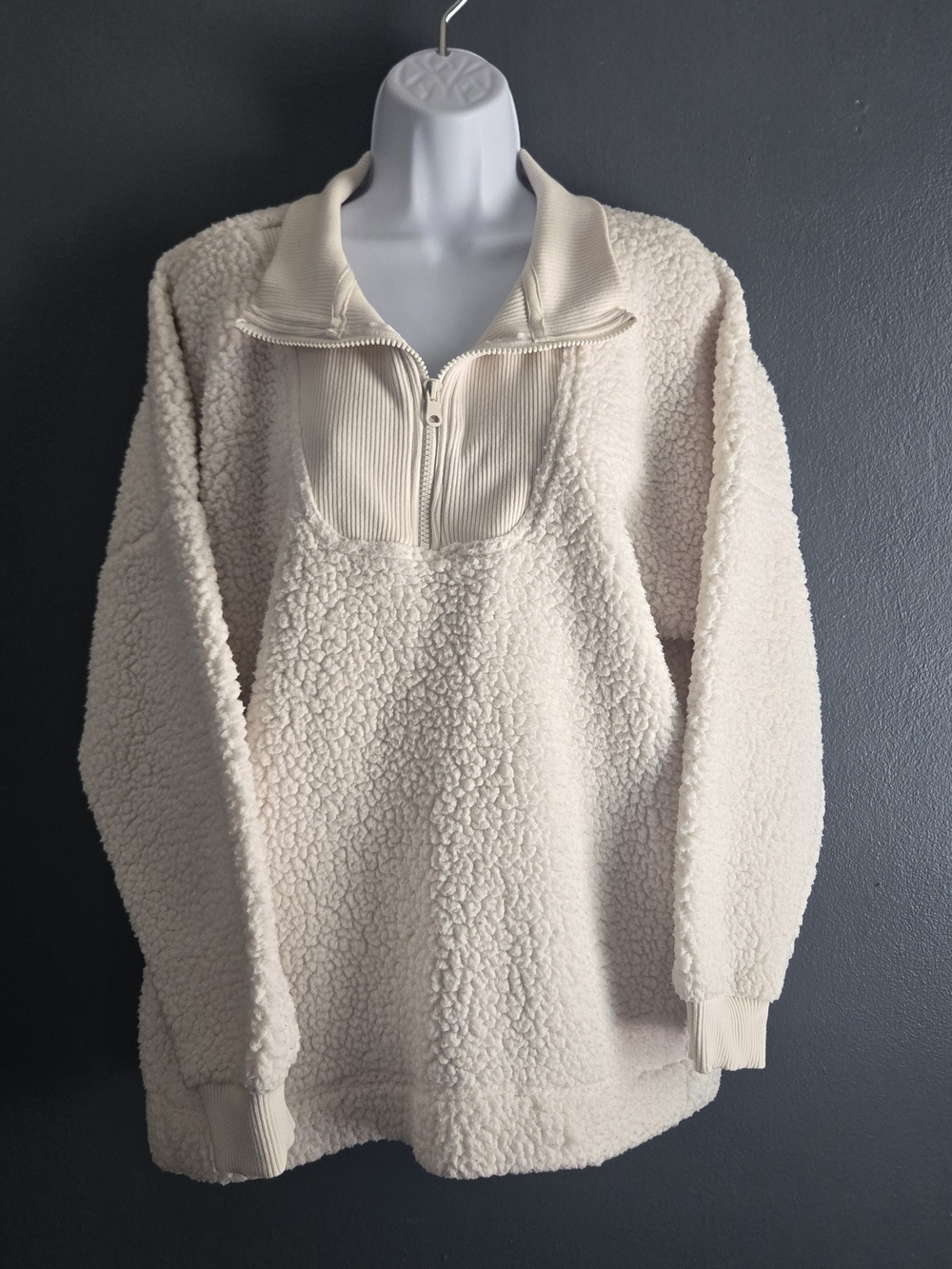 Aerie Dream Sherpa Quarter Zip Pullover Oversized Cozy Cabincore Jacket L